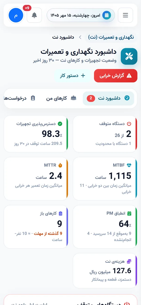 داشبورد نت روی موبایل